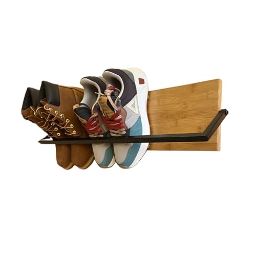 Wall Mounted Shoe Rack Scandinavian Bamboo & Metal Shoe Storage, Space-Saving Organizer for Entryway & Hallway, Fits All Shoe Sizes, Hanging Shoe Rack