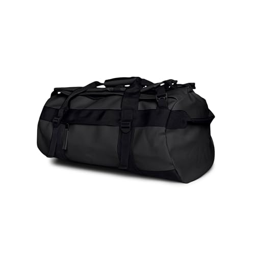 RAINS Texel Duffel Small – Waterproof Convertible Backpack, 11.4 gal | Waterproof PU duffel for women and men; 43 L convertible backpack, U-shaped zip, internal mesh pockets, padded straps - color: Black, size: Small