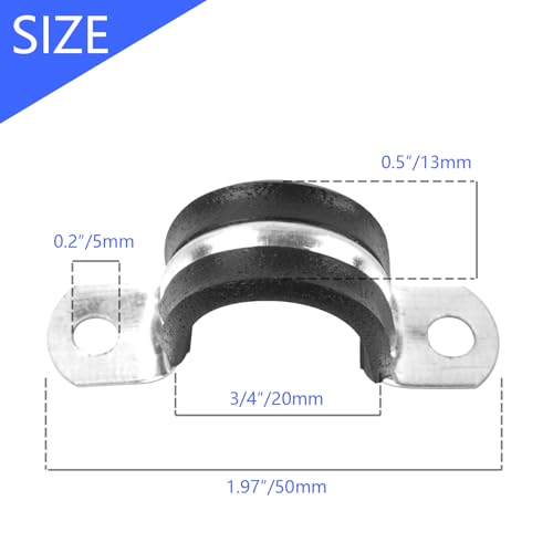 3/4 Inch Reinforced Rigid Pipe Strap, 2 Holes U Bracket Cable Clamp Hanger, Rubber Cushioned Insulated Clamp, Conduits Strap Clamps for Pipe Fixing on Various Surfaces, 10 PCS(20mm) - size: 3/4 inch (10 pcs)