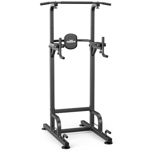 RELIFE REBUILD YOUR LIFE Power Tower Pull Up Bar Station Workout Dip Station for Home Gym Strength Training Fitness Equipment - color: Black
