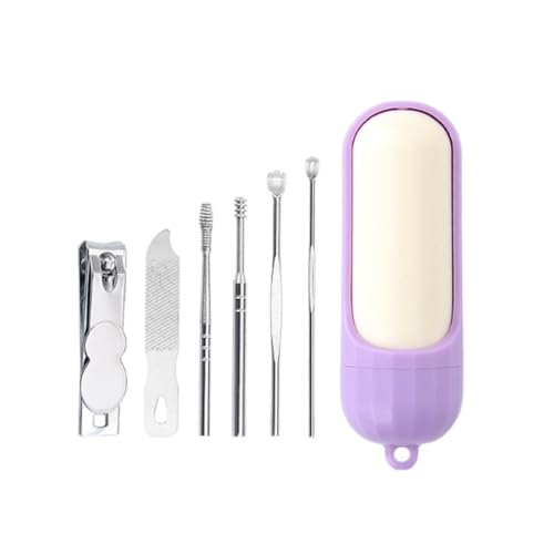 Manicure Set Nail Clipper Kit Portable Function Grooming Tools Compact Pedicure for Travel and Home Use 6 Pcs - color: Purple