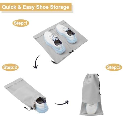4 Pcs Single Shoe Bags for Travel, Drawstring Shoe Bags with Clear Window | 9.1"x17.7" Fits Most Shoes, Dust Resistant, Washable & Reusable, Travel Shoe Storage Bags for Men & Women - color: Grey