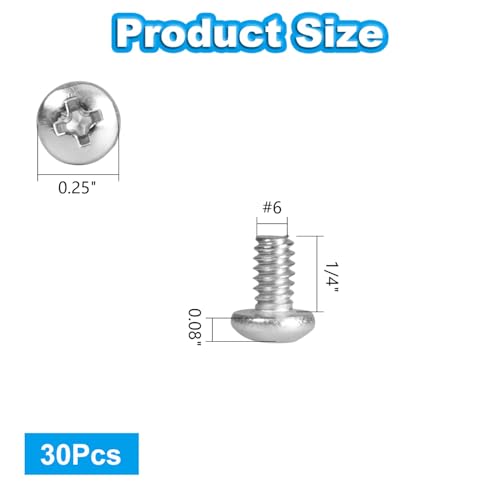 30 Pcs #6-32 x 1/4" Pan Head Machine Screws, 304 Stainless Steel, Truss Head Bolts, Full Thread, Bright Finish, Phillips Drive for Furniture Repairs and 3D Printer - size: #6-32x 1/4"