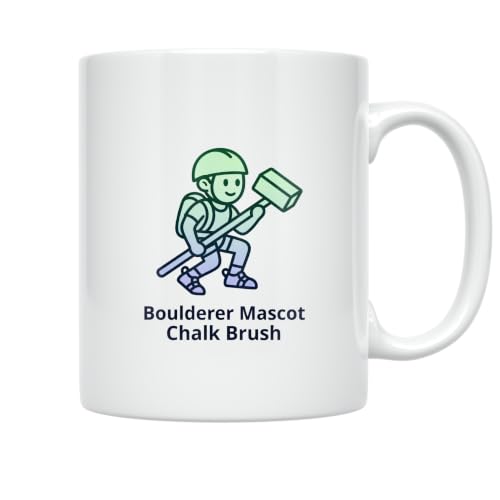 Boulderer Mascot Mug - Chalk Brush Design - 11 oz Ceramic | 11 oz white ceramic mug with double-sided print for bouldering enthusiasts, coffee breaks, and office decor.