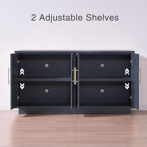Fatmok Buffet Cabinet with Storage, 59'' Modern Arched Sideboard Cabinet w/Adjustable Shelves, Wood Media TV Console Table Credenza for Living Room Hallway Entryway, Dark Blue - color: A-blue