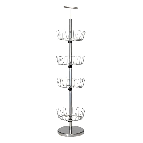 Household Essentials 4-Tier Revolving Shoe Tree, Heavy-Duty Steel with Stabilized Base, Holds 24 Pairs of Shoes, Great for Most Styles, Chromelike Finish - color: Silver