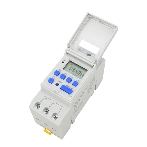 BAOMAIN THC15A AC 110V Digital Programmable Timer Switch,16A Weekly Relay | AC 110V Power Input with 16A Max Switch Capacity,Up To 240VAC,Supports 28 Weekly Settings. Din Rail Mount