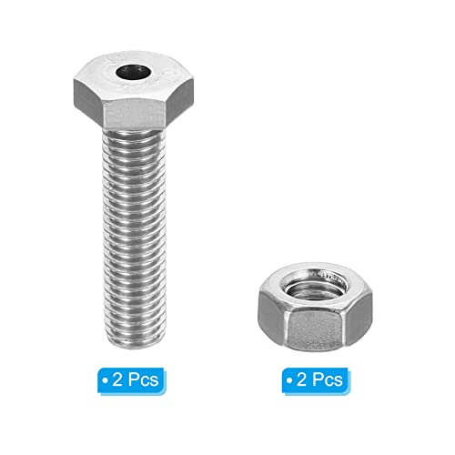 PATIKIL M10x40mm Hollow External Hexagon Screw, 2 Set Cylindrical Lamp Threading Socket Screws Through Hole Bolt with Nut 304 Stainless Steel - size: 40mm