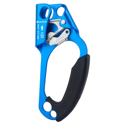 NewDoar UIAA & CE Certified Hand Ascender Rock Climbing Tree Arborist Rappelling Gear Equipment Rope Clamp for 8~13MM Rope - color: Blue-Right