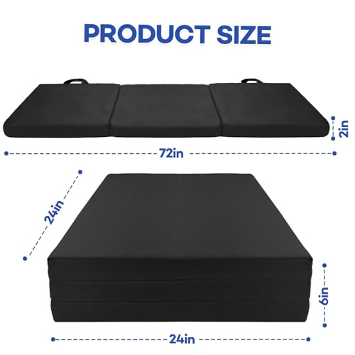 JZHLLA Foldable Fall Protection Mat for Elderly Blue Waterproof Non Slip Floor Mats with High-Resilience Foam 72 * 24 * 2 Inch Bedside Floor Mats for Elderly, Handicap, Senior(Black) - size: 72 x 24 x 2 inches