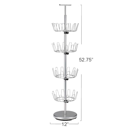 Household Essentials 4-Tier Revolving Shoe Tree, Heavy-Duty Steel with Stabilized Base, Holds 24 Pairs of Shoes, Great for Most Styles, Chromelike Finish - color: Silver