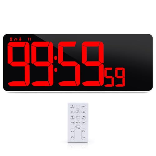 13.7”Digital Timer Large LED Screen displays（5'' Number）,The Date time, Remote Control, Turn on/Off 10 Seconds Countdown Voice Notification, for Chefs,Students, Children, Seniors - color: 13.7'' Red+remote