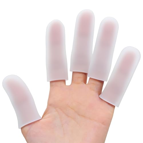 Povihome Finger Cots Protectors - Moisturizing Thumb and Finger Covers - Thickend Version - Elastic Cracked Silicone Finger Sleeves to Protect Cracked, Peel Finger and Other Finger Pain (Clear, 10PCS) - color: Clear, size: Medium (10PCS)