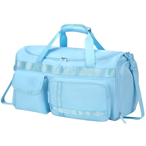 MAXTOP Gym Bag for Women Men Travel Duffle Bag Large Capacity Carry On Weekender Overnight Bag With Shoe Compartment Gym Tote Dry Wet Separation Duffel Bag for Travel - color: Light Blue, style: Gym Bag