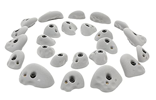 Atomik Rock Climbing Holds Set of 24 Golfus Style Climbing Holds in Gray with Outdoor Hardware