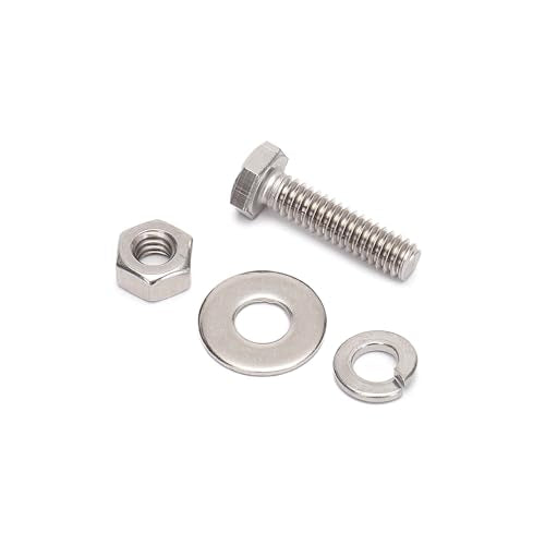 1/4-20x1 Complete Set Hex Head Screw Bolts,Nuts,Fender Flat washers,Split Lock Washers,Fully Threaded, Stainless Steel 18-8（304）, Bright Finish (10Set) - size: One Size