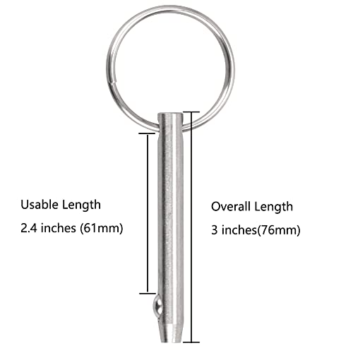 8 PCS Quick Release Pins Bimini Top Pins, Diameter 1/4"(6.3mm), Overall Length 3"(76mm), Usable Length 2.4"（61mm, Marine 316 Stainless Steel - size: 8 Pieces
