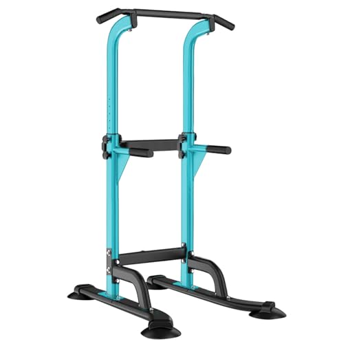 SogesHome Multi-Function Power Tower Pull Up Bar Dip Station for Home Gym | Height Adjustable PullUp Dip Stand, Full Body Strength Training Equipment, Fitness Workout for Push Ups Dips, 330LB Capacity - color: Blue