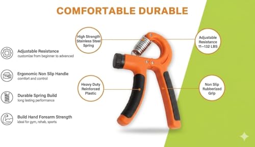 Adjustable Hand Grip Strengthener 11-132 lbs (5-60kg) – Forearm Grip Trainer for Muscle Building, Finger Exerciser for Injury Recovery, Rock Climbing, Gym Workout, Physical Therapy Training Equipment