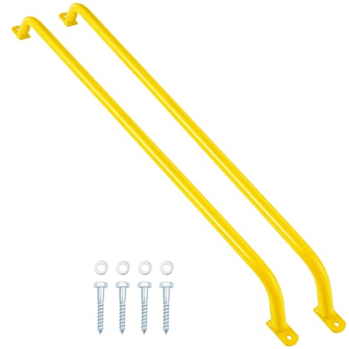 Lounsweer 2 Pcs,39 Inch Playground Safety Handles, Long Grab Bars,Yellow | Playhouse Ladder Handles, Treehouse Accessories, Rock Climbing Wall, Metal Grab Bars, Safety Handrails, Playground Equipment - color: Yellow, size: 39 Inch