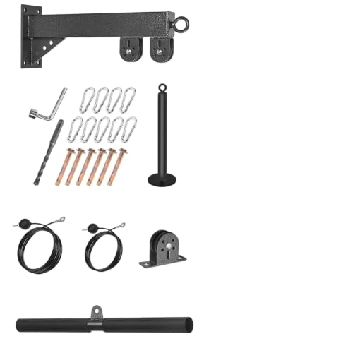 Wall Mounted Pulley System, Low Cable Machine Pulley System for LAT Pulldown, Biceps Curl Home Gym Equipment with Fitness Pull Down Bar, Tricep Rope - style: Wall Mounted Pulley System with Straight Bar
