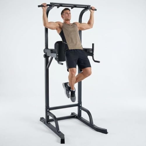 Free Standing Power Tower Pull Up Bar and Dip Station,Adjustable Strength Training Pull-Up Bars for Full Body Workout, Multifunction Dip Station Home Gym for Pull-Ups, Dips, Push-Ups, Leg Raises