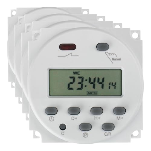 Baomain Time Switch Relay,Digital LCD Programmable Timer,110V AC Input,200-250V 16A Output,28 Programs Daily/Weekly Schedule,CN101A for Lighting and Equipment Control (Pack of 4) - size: Timer (Pack of 4)