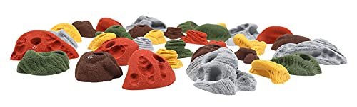 Atomik Rock Climbing Holds Set of 35 Bolt-On Rock-Like Pinches, Pockets, Slopers, Jugs, and Footholds in Assorted Earth Tones