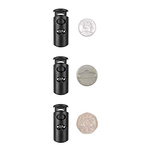 DYZD Double Hole Cord Locks End Plastic Spring Stop Toggle Stopper for Drawstrings, Paracord (Black, 10 PCS)