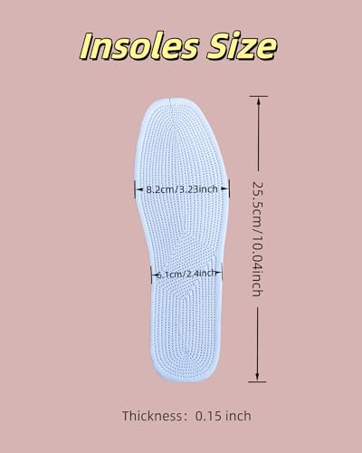4 Pairs Cotton Shoe Insoles for Women & Men | Breathable & Moisture-Wicking for Sweaty Feet | Washable, Comfort Inserts for Sports Shoes and Boots (White, 8.5 Women / 7.5 Men) - size: 8.5 Women / 7.5 Men