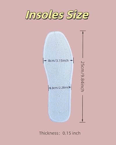 Shoe Pads Inserts for Women Comfort, 4 Pairs Cotton Barefoot Insoles, Thin Breathable & Trim to Fit Insoles for Flats, Heels and Dress Shoes (White, 8 Women / 7 Men) - size: 8 Women / 7 Men