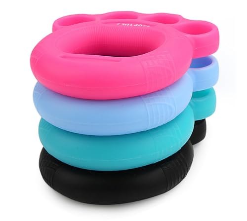 4 Fingers Exercise Ring,Silicone Grip Strength Rings Hand Grip Strengthener, Hand Training Ring Finger Strength Trainer for Forearm Hand Exercise Guitar Finger Strengthener Rock Climbing, Set of 4