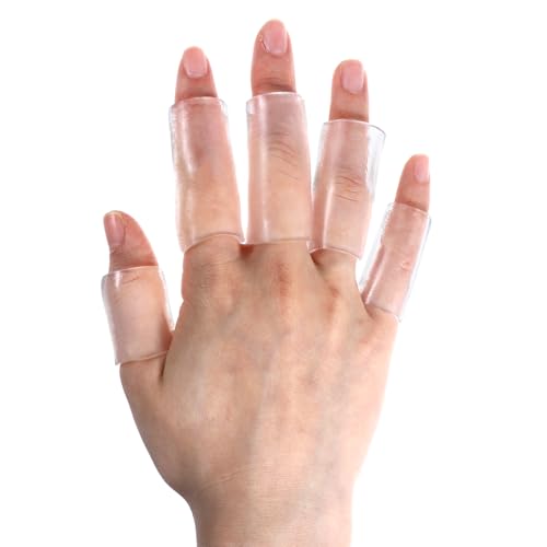 20 Pcs Silicone Finger Protectors, Crochet Finger Guard for Writing & Pain, Elastic Silicone Sleeves for Cracked Fingers, Reusable & Breathable (Transparent)