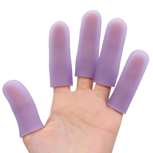 Povihome Finger Cots Protectors - Moisturizing Thumb and Finger Covers - Thickend Version- Elastic Cracked Silicone Finger Sleeves to Protect Cracked, Peel Finger and Other Finger Pain (Purple, 10PCS) - color: Purple, size: Medium (10PCS)
