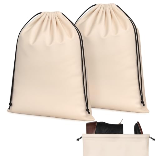 Amylove 2 Pcs Silky Velvet Shoe Bags for Travel Cloth Dust Pouch with Drawstring Closure Beige Shoe Pouch Storage Packing Organizers