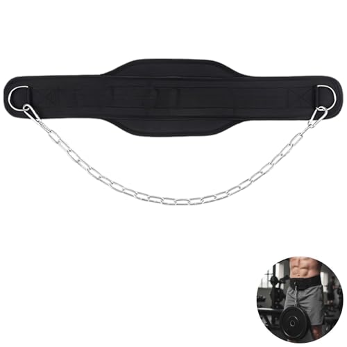 Fitness Dip Belt with 35.4 in Chain, Belt for assisted Pull-Ups, Double Layered Gym Weight Training Belt with D-Ring for Fast Loading