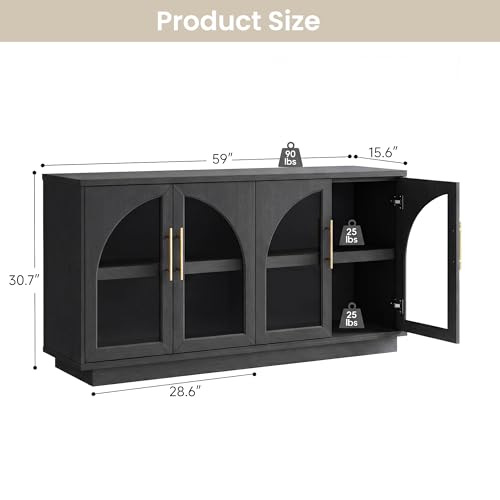 Fatmok 2-Piece Buffet Cabinet Set, Glass Display Cabinet & Solid Storage Cabinet Combo, 59” Modern Sideboard with Adjustable Shelves for Dining Room Living Room Entryway (Black Grey) - color: Ab-black Grey