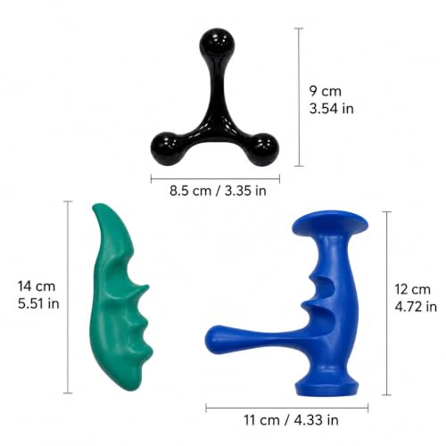 3Pcs Manual Trigger Point Massage Tool Set, Thumb Saver with Palm Urchin Massager, Hand Held Deep Tissue Massage Tools Three Color Set Green Blue Black