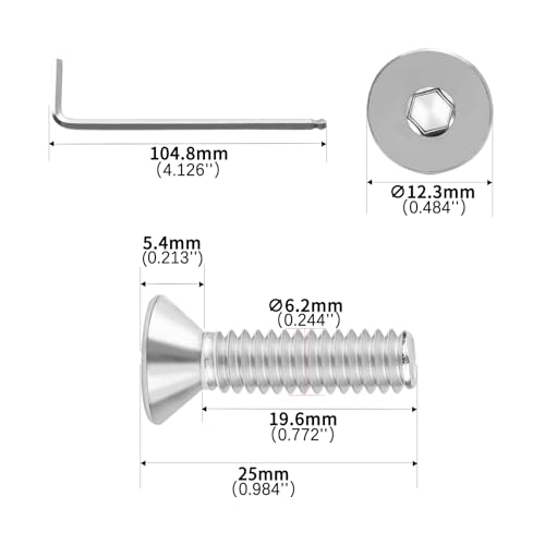 1/4-20x1 Flat Head Socket Cap Screws Bolts 30pcs HS/JXLS-03 | 304 Stainless Steel, UNC Coarse Full Thread, Equipped with Phillips Bit, for DIY, for Repair, Install Furniture Screws - size: 1/4-20x1"