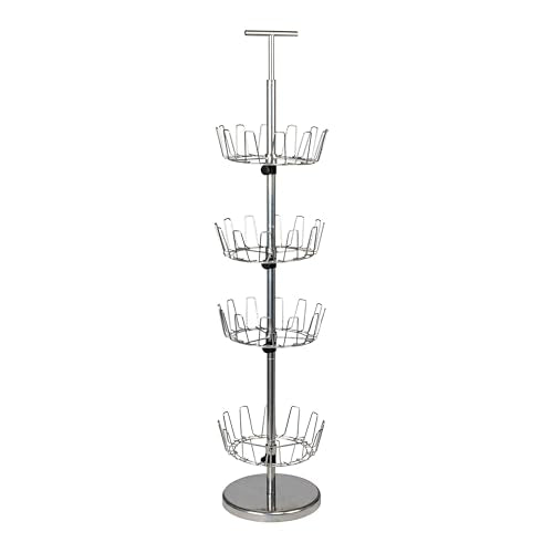 Household Essentials 4-Tier Revolving Shoe Tree, Heavy-Duty Steel with Stabilized Base, Holds 24 Pairs of Shoes, Great for Most Styles, Chromelike Finish - color: Silver