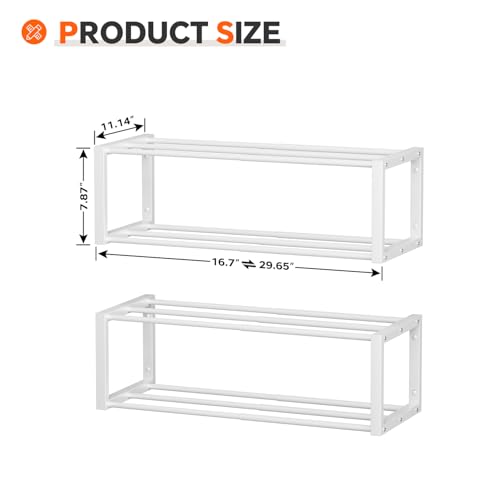 Homeiju Hanging Shoe Organizer,2 Pack Wall Mounted Shoe Rack Holds 12 Pairs,Space Saving Metal Wall Shoe Rack,Hanging Shoe Rack Shoe Holder for Small Space,Entryway,Closet,RV,Camper (White - color: White