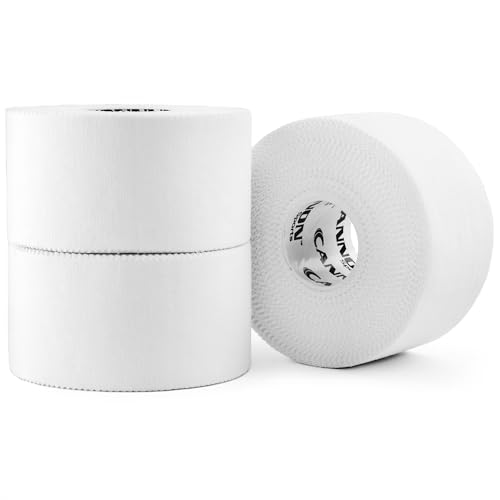 Cannon Sports Premium Athletic Tape - 1.5” x 45 Feet Per Roll - Easy Tear, No Sticky Residue, Very Strong, Hypoallergenic and Latex Free - Ideal for Sprains, Strains, First Aid - Pack of 3 (White) - color: White