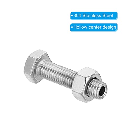 PATIKIL M10x40mm Hollow External Hexagon Screw, 2 Set Cylindrical Lamp Threading Socket Screws Through Hole Bolt with Nut 304 Stainless Steel - size: 40mm