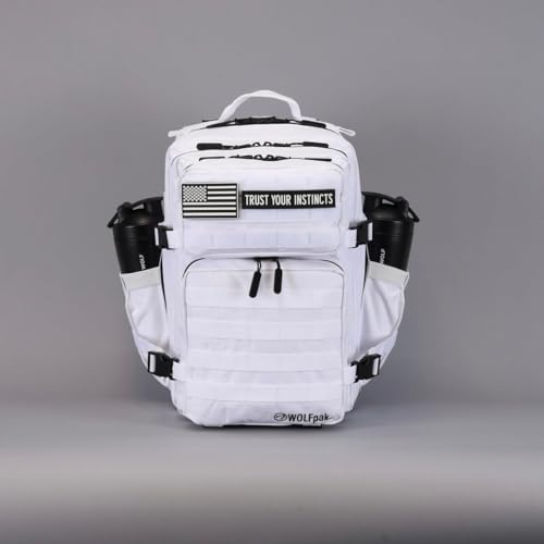 WOLFpak 35L Athletic Gym Backpack - Durable 1000D Waterproof Oxford Material with MOLLE Webbing, Laptop Pocket - color: Polar White