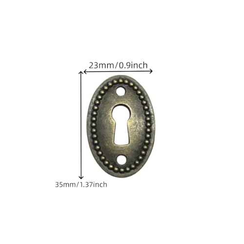 Oval Stamped Antique Brass Decorative Keyhole Cover Plate, Keyhole Escutcheon Plate for Cabinet, Door, Dresser, Drawers, Desk Furniture Hardware 10 Pack