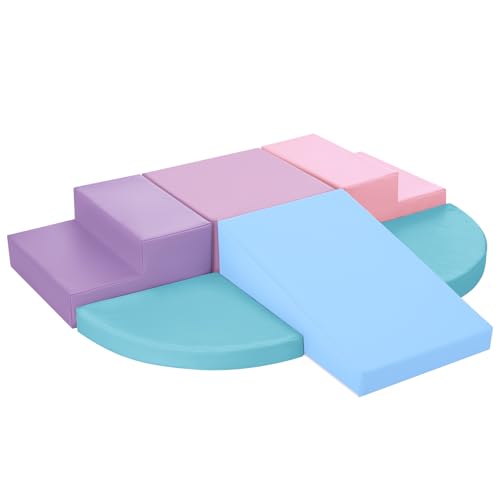 TODIBY 6-Piece Foam Climbing Blocks for Toddlers: Colorful Climbing Gym PU Leather Baby Foam Building Blocks Indoor Toy - style: Macaroon/Pink/Purple