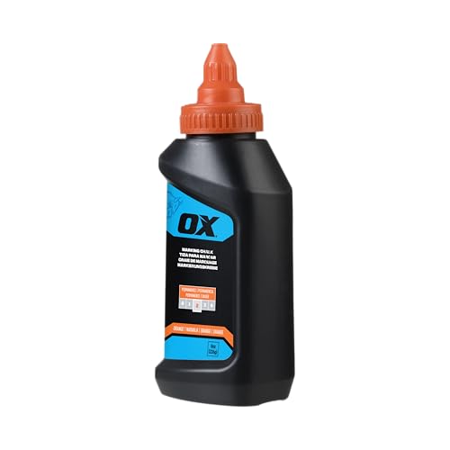 OX Orange Chalk Line Powder 8oz - High Visibility Refill | Weather-resistant marking chalk, high-flow nozzle, leak-proof cap, works on wood, concrete, metal, stone - color: Orange - Hi-Visibility