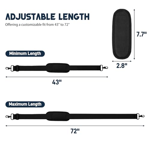 72 inch Shoulder Strap, Universal Replacement Adjustable Laptop Bag Shoulder Strap with Buckles and Metal Hooks for Briefcase Laptop Messenger Bag, Crossbody Bag, Luggage/Duffel, Black
