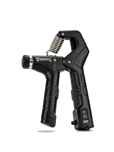 Adjustable Hand Grip Strengthener, 11–220 lbs Resistance Forearm Exerciser with Ergonomic Non-Slip Handle, Grip Trainer for Strength Training, Fitness, Weightlifting, Rock Climbing, Gym Workouts - color: Black Grey