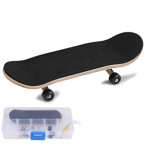 Milltrip Wooden Finger Skateboards, 1Pc Maple Wooden Alloy Fingerboard Finger Skateboards with Box Reduce Pressure Gifts (Black) - color: Black